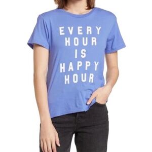 Wildfox Always Happy KeKe Every Hour Is Happy Hour Short Sleeve Tee Shirt S